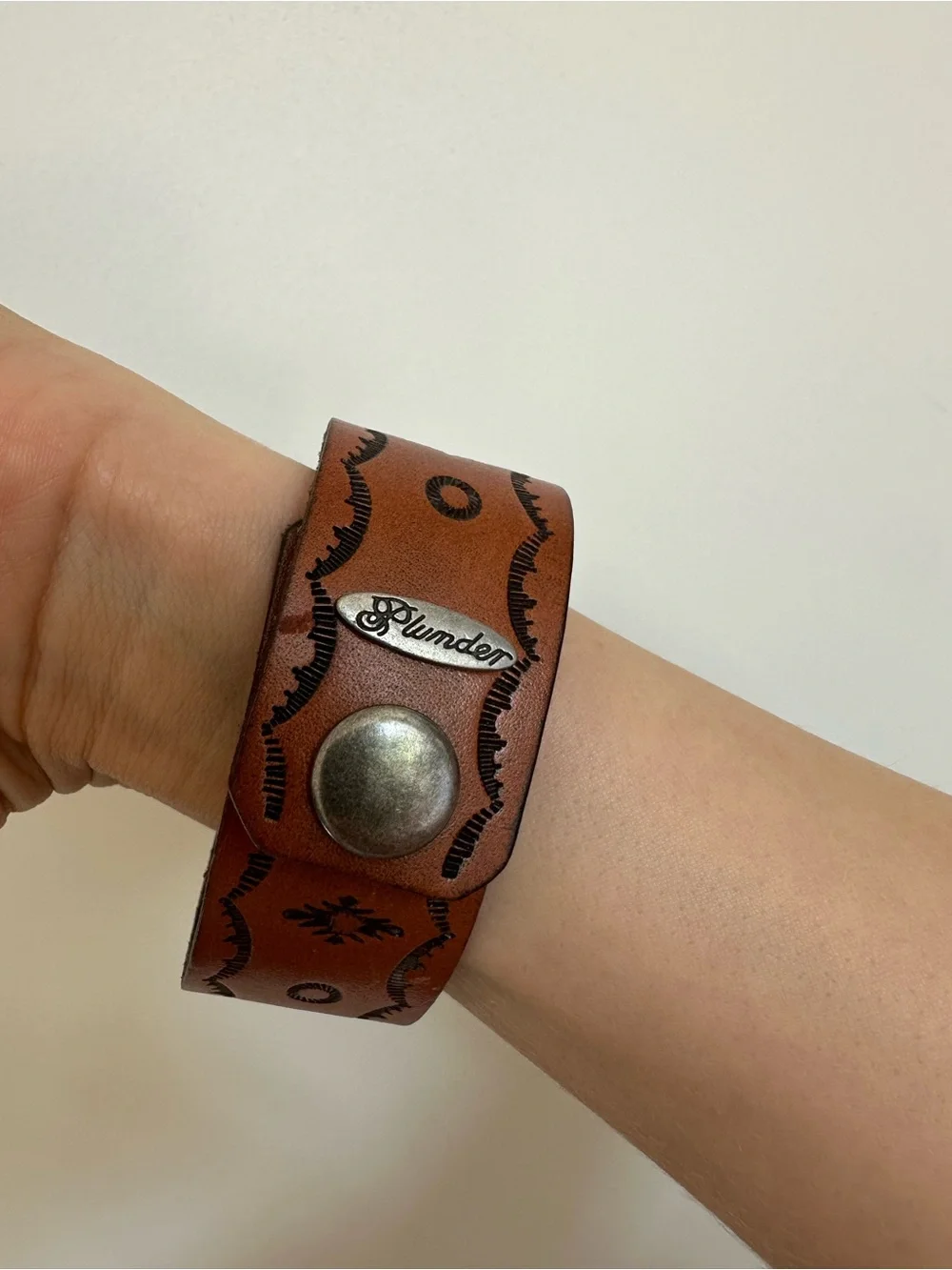 Plunder Brown Leather Cuff with Turquoise Stone Accent